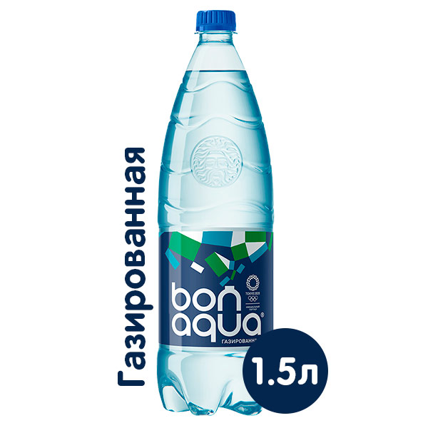 Вода BonAqua / БонАква 1.5 литра, газ, пэт, 9 шт. в уп.