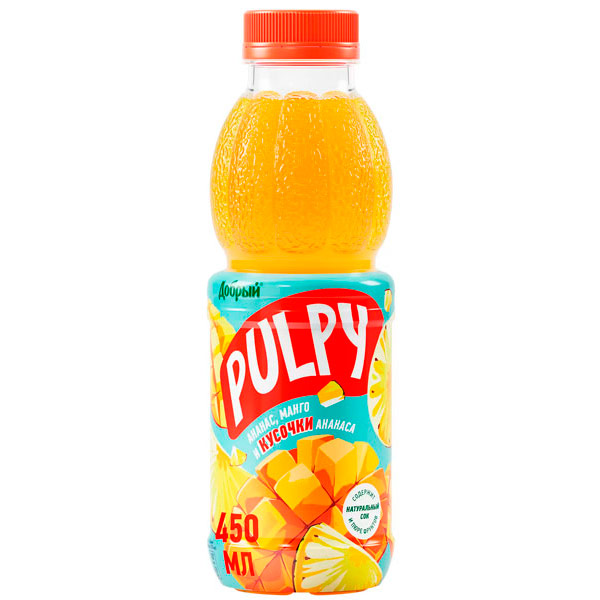 Сокосодержащий напиток Добрый Pulpy ананас-манго, 0.45 литра, пэт, 12 шт. в уп.