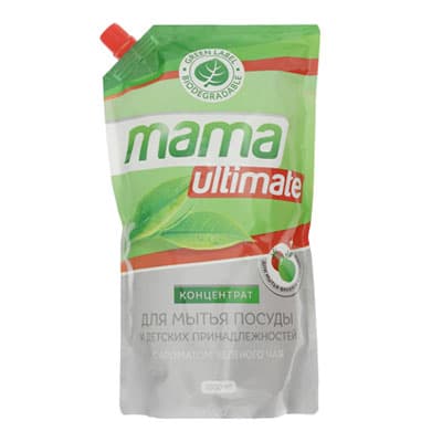 Средство для мытья посуды Mama Ultimate зеленый чай в мягкой упаковке 1л.