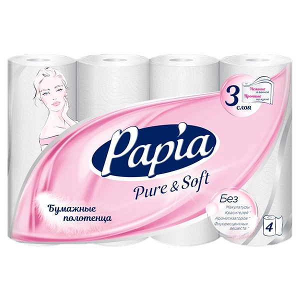 Бумажные полотенца Papia Pure&Soft белые 3 слоя (4шт)