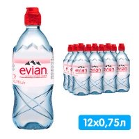 Вода Evian 0.75 литра, спорт, без газа, пэт, 12 шт. в уп.