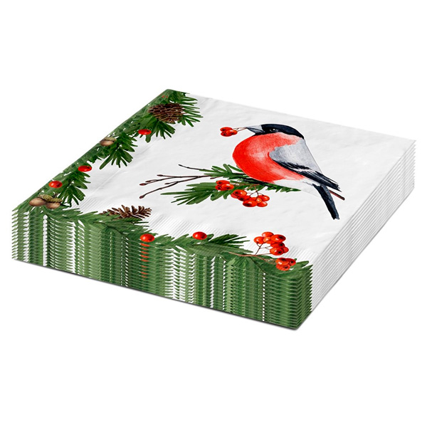 Салфетки бумажные Fiolento Зима снегирь 2 слоя 16.5х16.5 см, 16 шт.