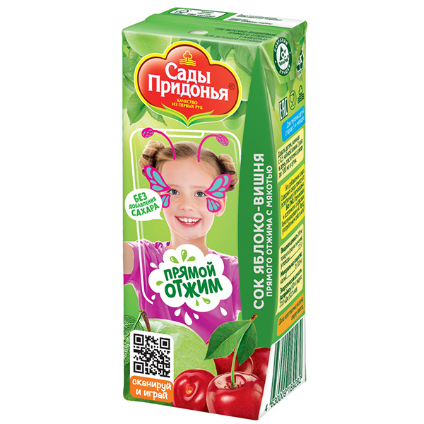 Сок Сады придонья яблоко / вишня  0.2 литра, 27 шт. в уп.