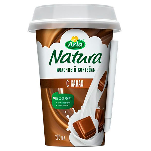 Молочный коктейль Arla Natura с какао 1.5% БЗМЖ 200 мл