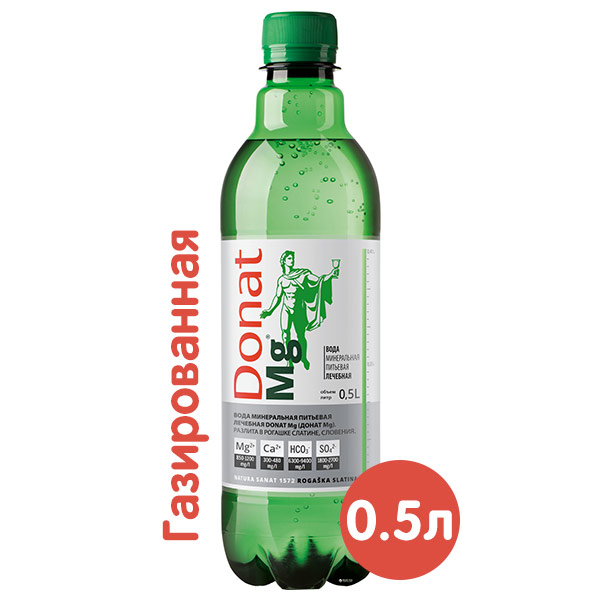 Вода Donat Mg / Донат Магний 0.5 литра, газ, пэт, 12 шт. в уп.
