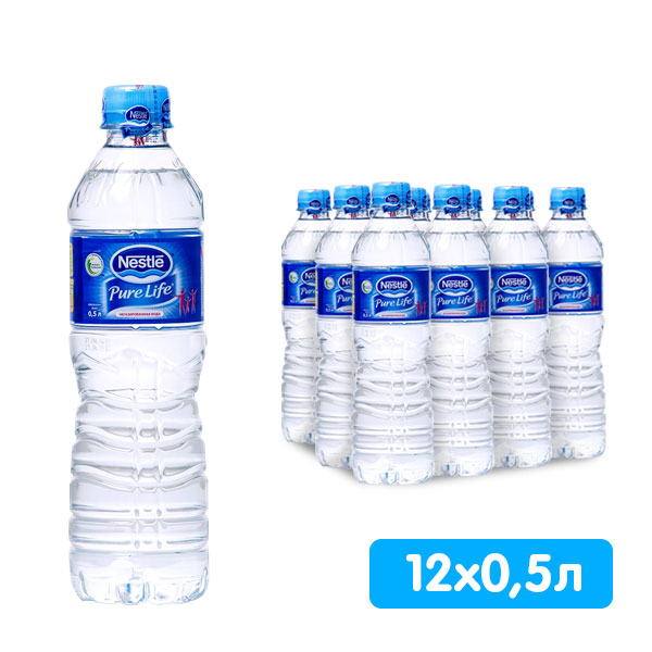 Вода Nestle Pure Life 0.5 литра, без газа, пэт, 12 шт. в уп.