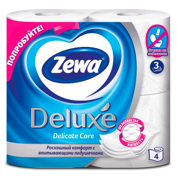 Туалетная бумага Zewa Deluxe белая 3 слоя (4шт)