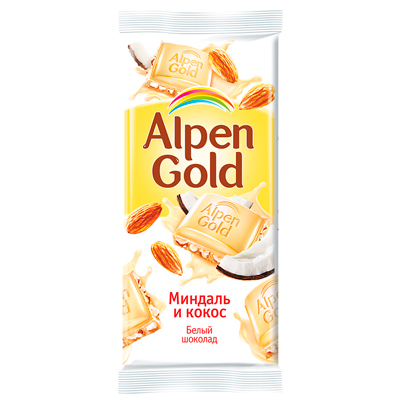 Шоколад Alpen Gold белый миндаль и кокос 90 гр