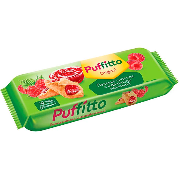 Печенье слоеное Puffitto c малиновой начинкой 125 гр - фото 1