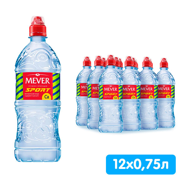 Вода Mever 0.75 литра, спорт, без газа, пэт, 12 шт. в уп.