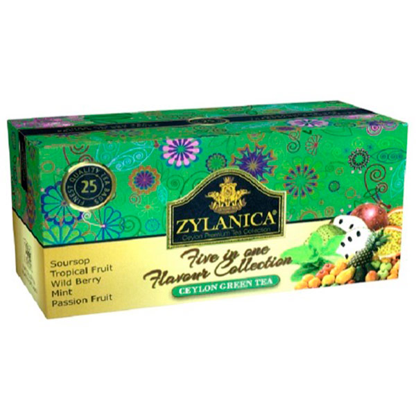Чай зеленый Zylanica Ассорти с ароматом Мяты Лесных ягод Саусепа Маракуйи Тропических фруктов 25 пак