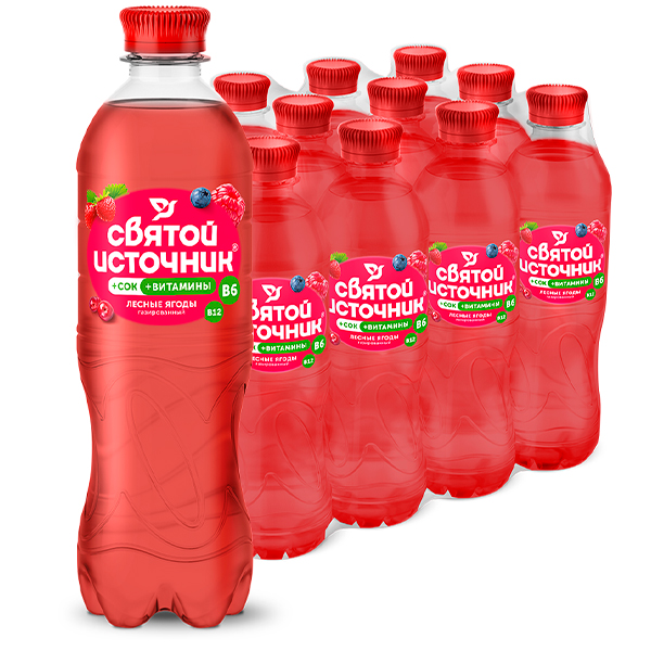 Святой Источник со вкусом лесных ягод, газ, пэт, 0.5 литра, 12 шт. в уп.