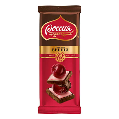 Шоколад Россия-щедрая душа тёмный белый с вишней 85 гр