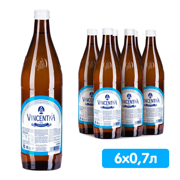 Вода Vincentka 0.7 литра, газ, стекло, 6 шт. в уп.