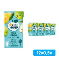 Сок детский 3+ ФрутоНяня яблоко-груша с мякотью 0,5 литра, 12 шт. в уп.