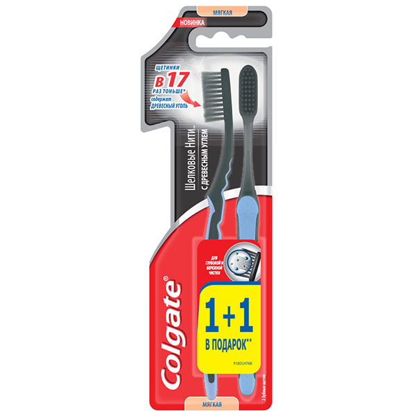 

Зубная щетка Colgate шёлковые нити с древесным углем мягкая 1+1