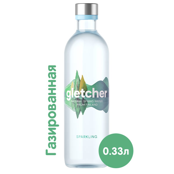 Вода Gletcher родниковая 0.33 литра, газ, стекло, 20 шт. в уп.