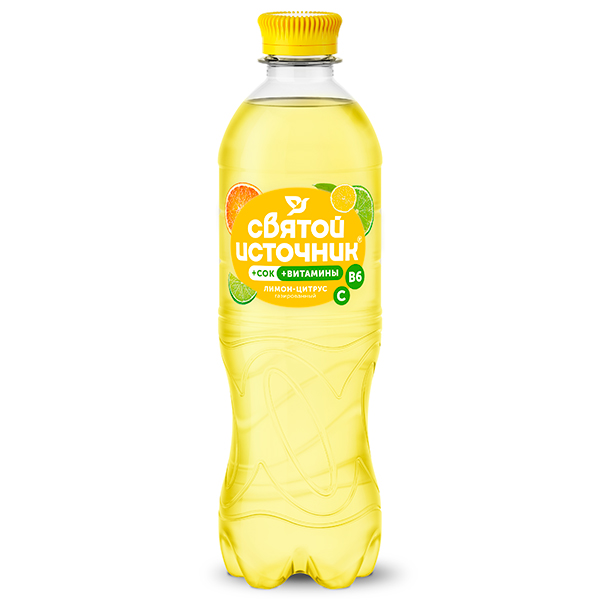 Святой Источник со вкусом лимон + цитрус, газ, пэт, 0,5 литра, 12 шт. в уп.