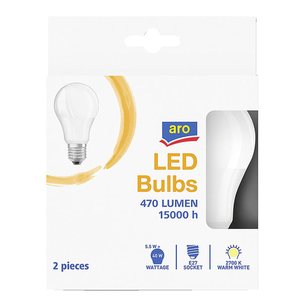 

Лампа Led Aro Груща 5,5W E27 470 Lumen тёплый белый 2 шт