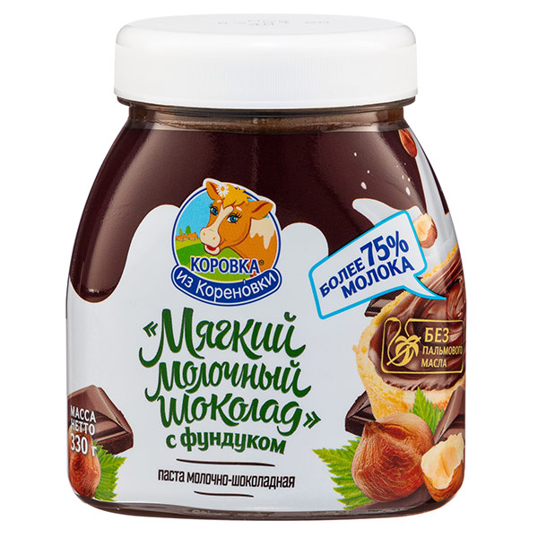 Шоколад Коровка из Кореновки молочный мягкий с фундуком 15% 330 гр
