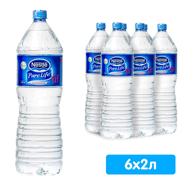 Вода Nestle Pure Life 2 литра, без газа, пэт, 6 шт. в уп.