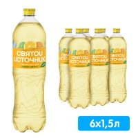Святой Источник со вкусом лимон + цитрус, газ, пэт, 1,5 литра, 6 шт. в уп.
