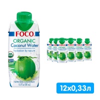 Кокосовая органическая вода натуральная Foco 0.33 литра, без газа, тетра-пак, 12 шт. в уп.