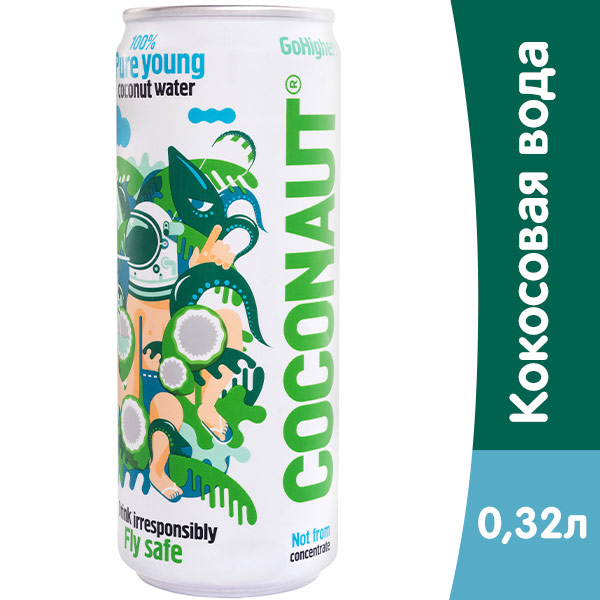 Кокосовая вода Coconaut натуральная 0.32 литра, без газ, ж/б, 20 шт. в уп.