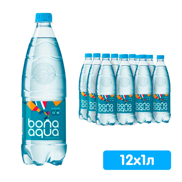 Вода Bona Aqua 1 литр, без газа, пэт, 12 шт. в уп