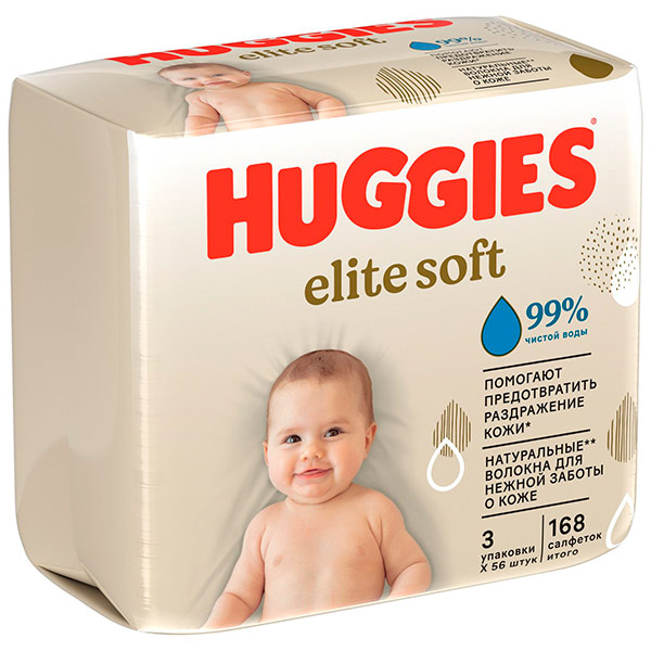 Салфетки влажные Huggies Elite Soft детские 168 шт