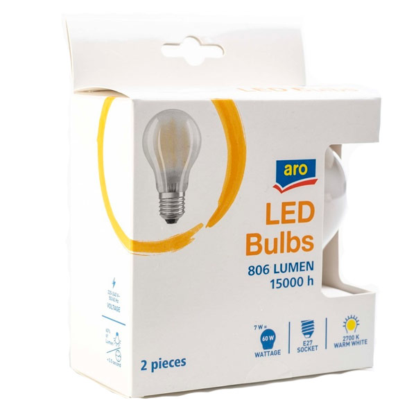 

Лампа Led Aro Груша 7W E27 806 Lumen тёплый белый 2 шт.
