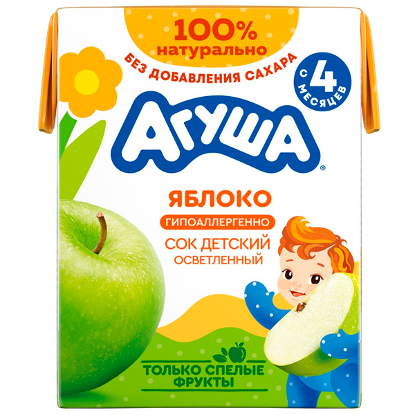 Сок Агуша яблоко осветленный 0.2 литра, 18 шт. в уп.