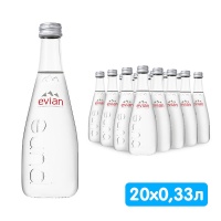 Вода Эвиан / Evian 0.33 литра, без газа, стекло, 20 шт. в уп.