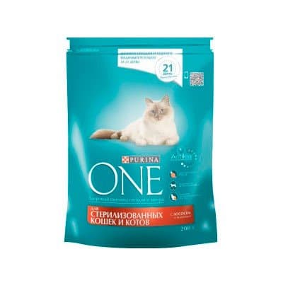 Корм сухой Purina One для стерилизованных кошек с лососем и пшеницей 200 гр