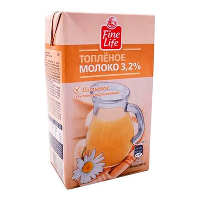Молоко Fine Life топлёное ультрапастеризованное 3,2%  БЗМЖ 973 мл