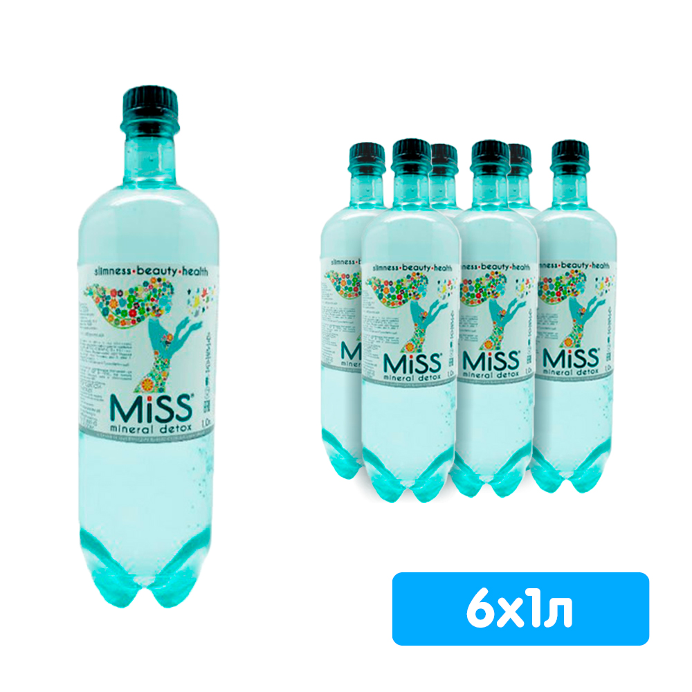Вода Stelmas Mg+ Miss Mineral Detox 1 литр, газ, пэт, 6 шт. в уп.