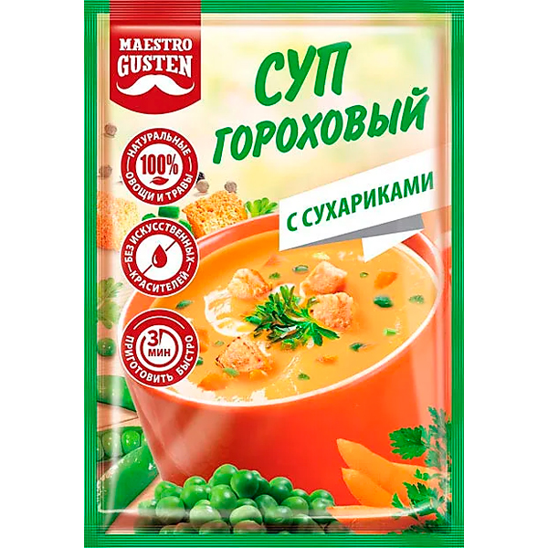 Суп моментального приготовления Maestro Gusten гороховый с сухариками 16 гр