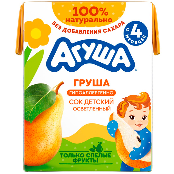 Сок Агуша груша осветленный 0.2 литра, 18 шт. в уп.