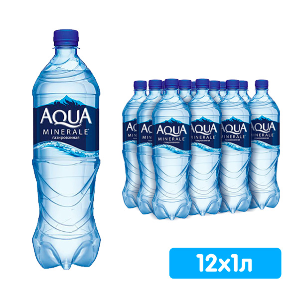 Вода Аква Минерале 1 литр, газ, пэт, 12 шт. в уп.