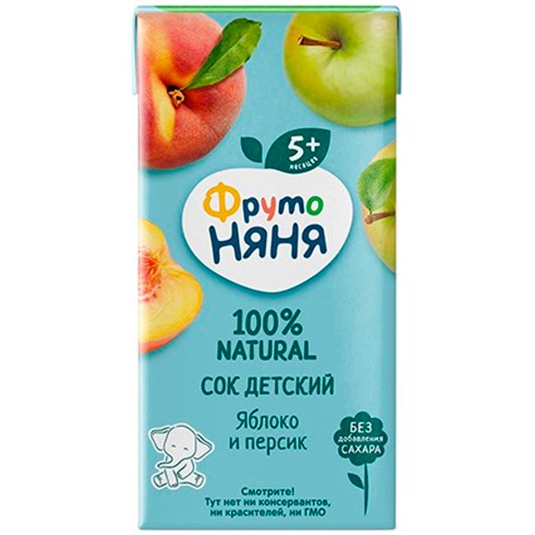 Сок ФрутоНяня Яблоко-персик 0.2 литра, 18 шт. в уп.