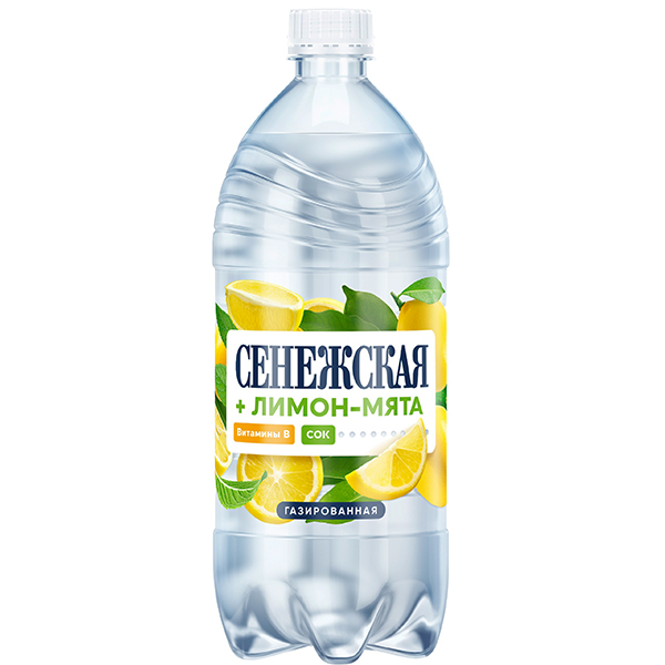 Напиток Сенежская Лимон-Мята 1 литр, газ, пэт, 6 шт. в уп.