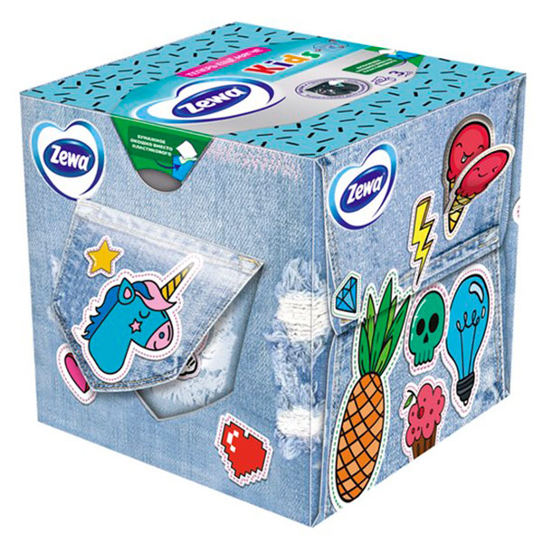 Салфетки Zewa / Зева Kids Cotton Touch бумажные с хлопком 3D коробка 3-х сл 60шт (1шт)