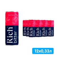 Напиток сокосодержащий Rich Биттер Гранат 0.33 литра, газ, ж/б, 12 шт. в уп.