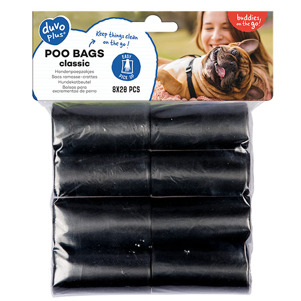 Пакеты для уборки за собакой DUVO+ черные 30х18 см 8 рулона по 20 шт