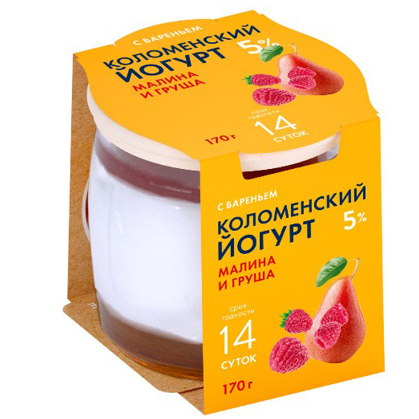Йогурт Коломенский малина и груша 5% БЗМЖ 170 гр