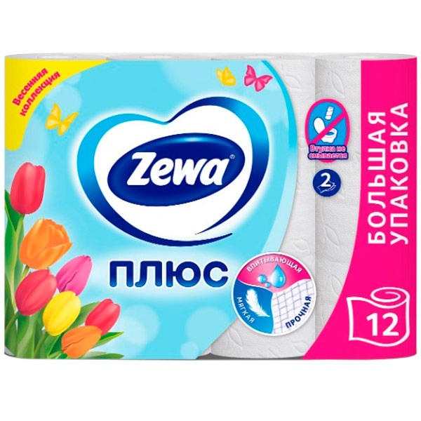 Туалетная бумага Zewa Плюс белая 2 слоя (12шт.)