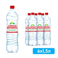 Вода Горная Вершина 1.5 литра, газ, пэт, 6 шт. в уп.