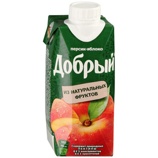 Сок Добрый персик,яблоко 0,33 литра 24 шт. в уп Сок Добрый персик,яблоко 0,33 литра 24 шт. в уп. - фото 1