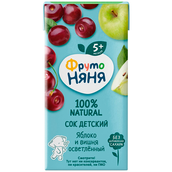 Нектар ФрутоНяня яблоко-вишня осветлённый 0.2 литра, 18 шт. в уп.