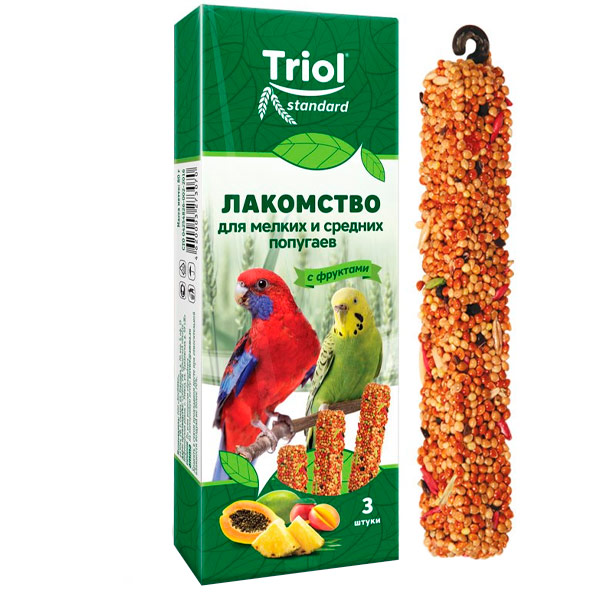 Лакомство Triol для средних и мелких попугаев с фруктами 80 гр